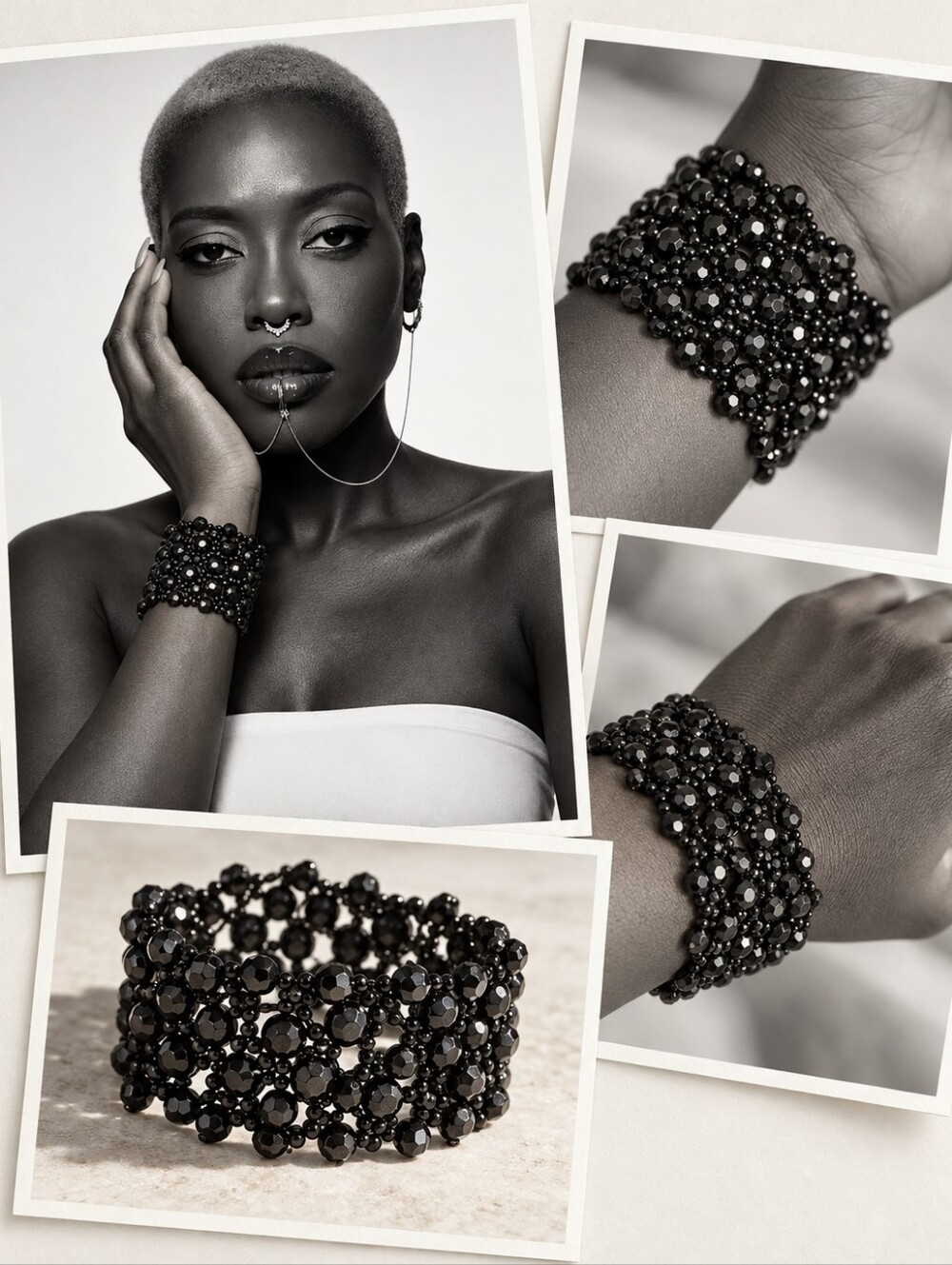 Black Beaded Stretch Bracelet - Women Jewelry